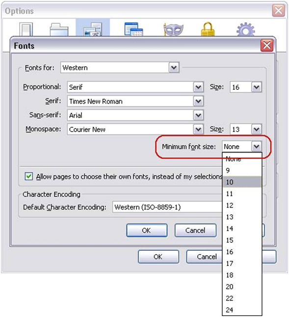 Font dialog box